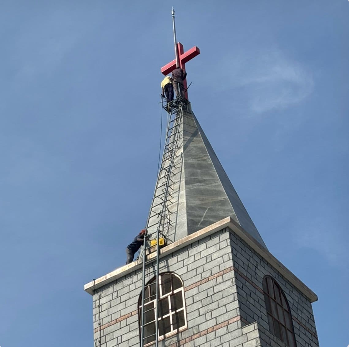 Lightning arrester mast installed on a building under construction