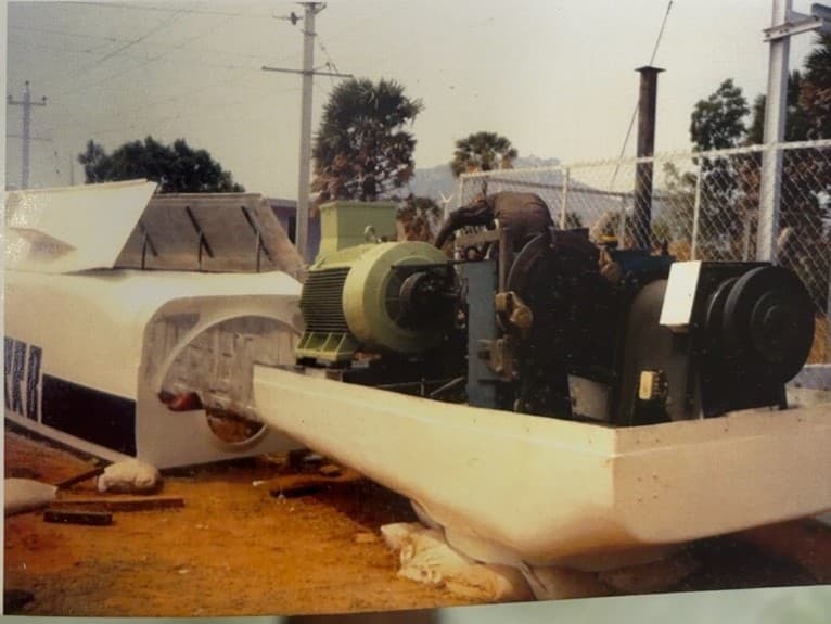 Wind turbine nacelle components laid out for maintenance